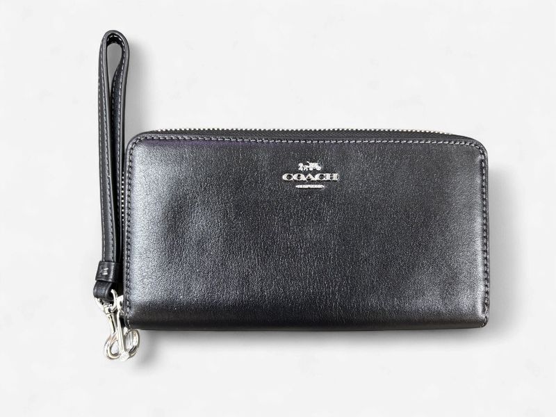 Long Zip Around Wallet - Silver / Black