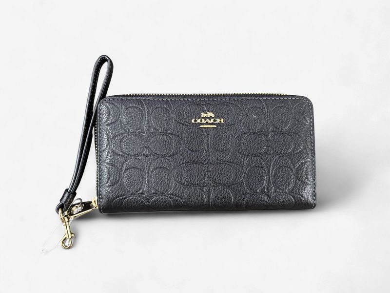 Long Zip Around Wallet - Embossed Gold / Black