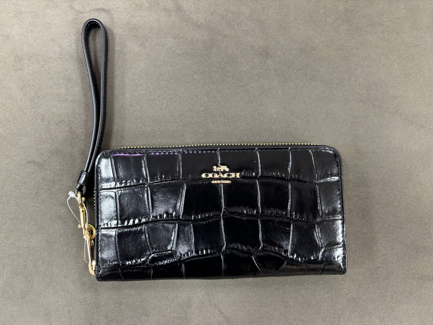 Long Zip Around Wallet - Gold/ Black Croc