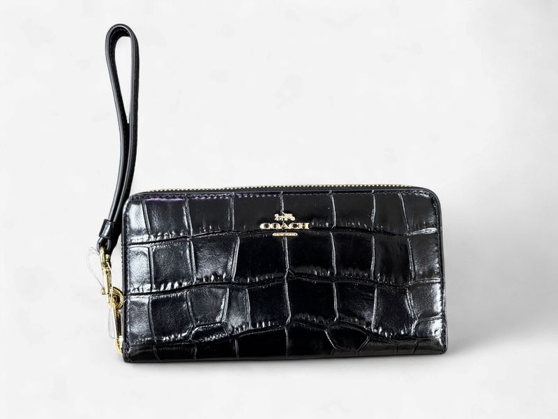 Long Zip Around Wallet - Gold/ Black Croc