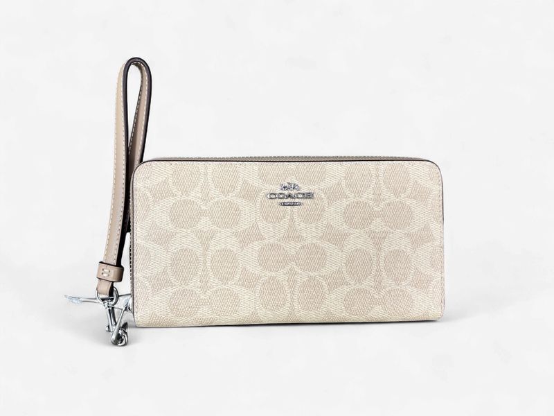 Long Zip Around Wallet In Signature Canvas - Silver/Sand/Taupe