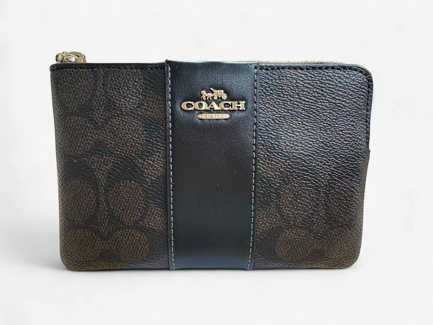 Corner Zip Wristlet - Gold / Walnut / Black
