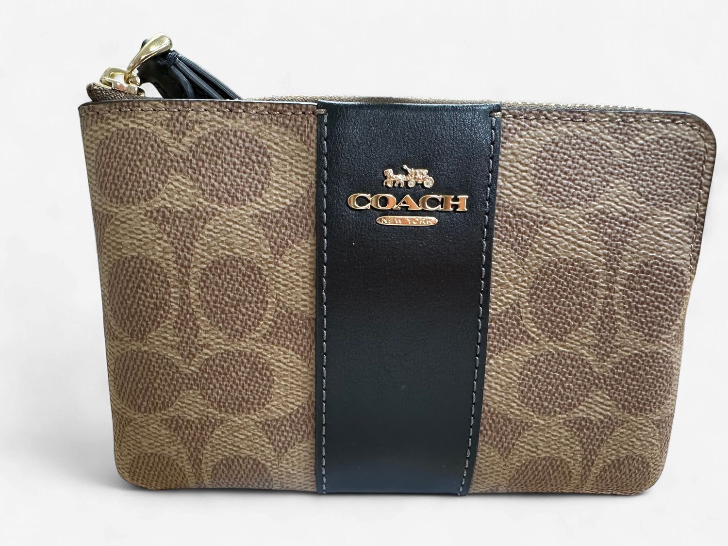 Corner Zip Wristlet - Gold / Tan / Black