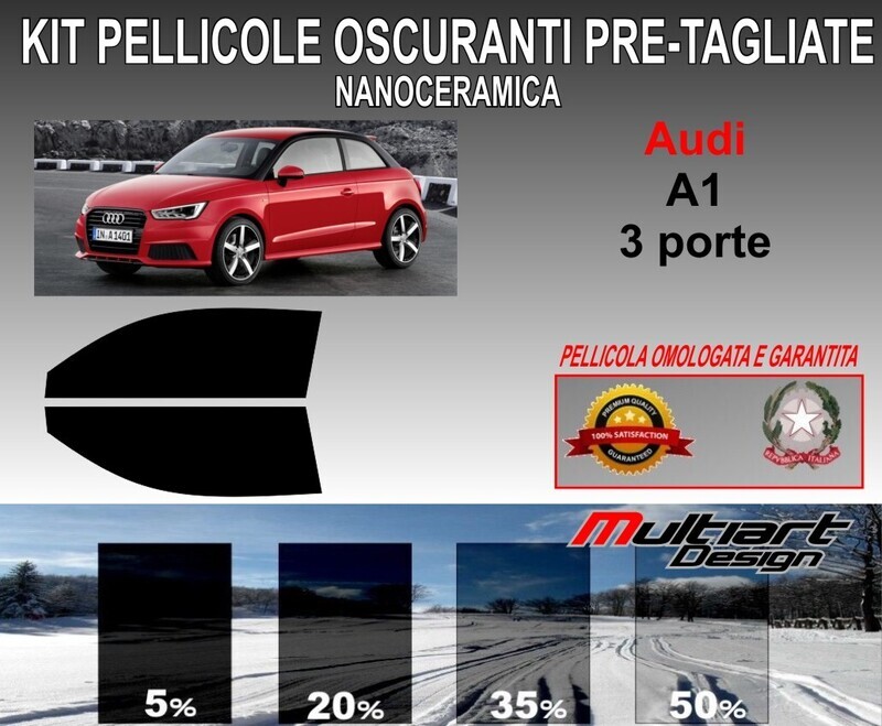 KIT PELLICOLE OSCURAMENTO VETRI ANTER.  AUDI A1 3PORTE. ANTIGRAFFIO
