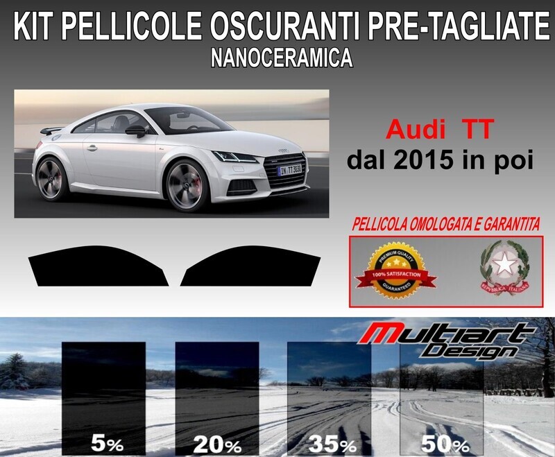 KIT PELLICOLE OSCURAMENTO VETRI ANT.  AUDI TT COUPE' DAL 2015 in poi. ANTIGRAFFIO