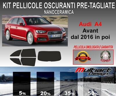 KIT PELLICOLE OSCURAMENTO VETRI POST.  AUDI A4 b9 RS4 AVANT DAL 2016 in poi. ANTIGRAFFIO