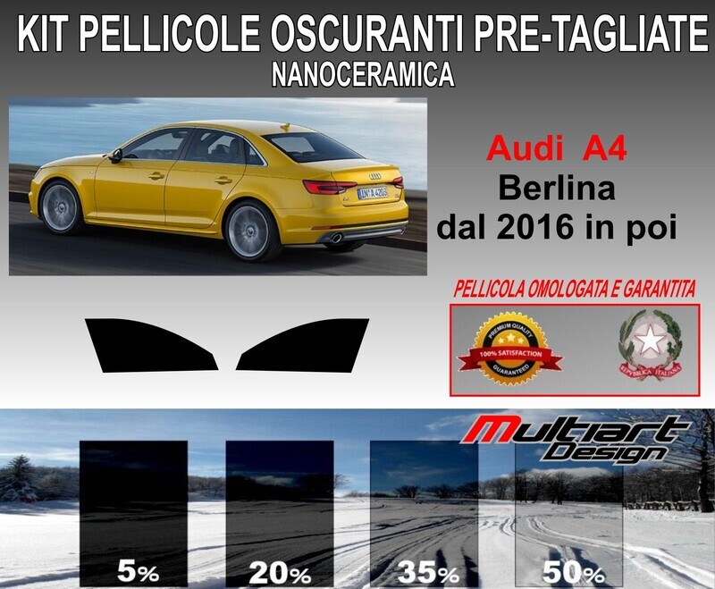 KIT PELLICOLE OSCURAMENTO VETRI ANT.  AUDI A4 b9 RS4 BERLINA DAL 2016 in poi. ANTIGRAFFIO