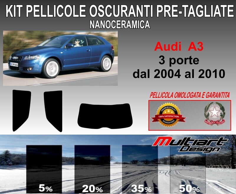 KIT PELLICOLE OSCURAMENTO VETRI POST.  AUDI A3 3PORTE 2004-2010 ANTIGRAFFIO