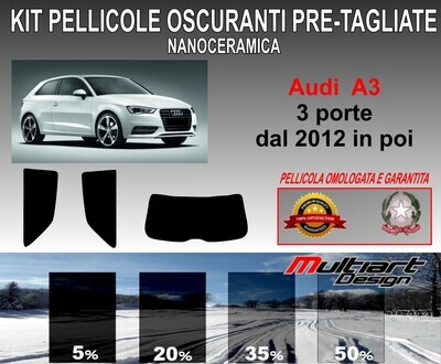 KIT PELLICOLE OSCURAMENTO VETRI POST.  AUDI A3 3PORTE 2012 IN POI ANTIGRAFFIO