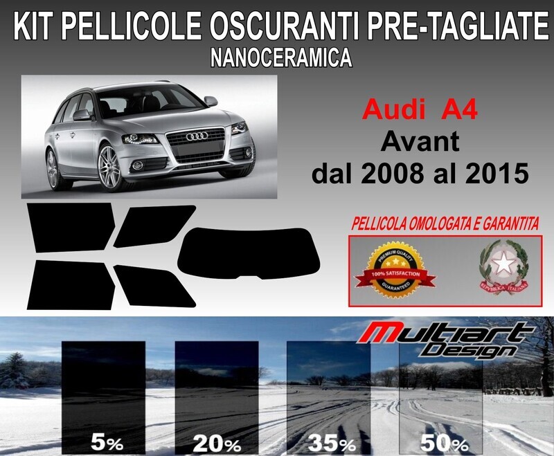 KIT PELLICOLE OSCURAMENTO VETRI POST.  AUDI A4 AVANT DAL 2008  AL 2015. ANTIGRAFFIO