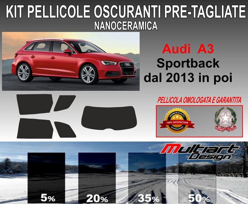 KIT PELLICOLE OSCURAMENTO VETRI POST.  AUDI A3 SPORTBACK 2013 IN POI ANTIGRAFFIO