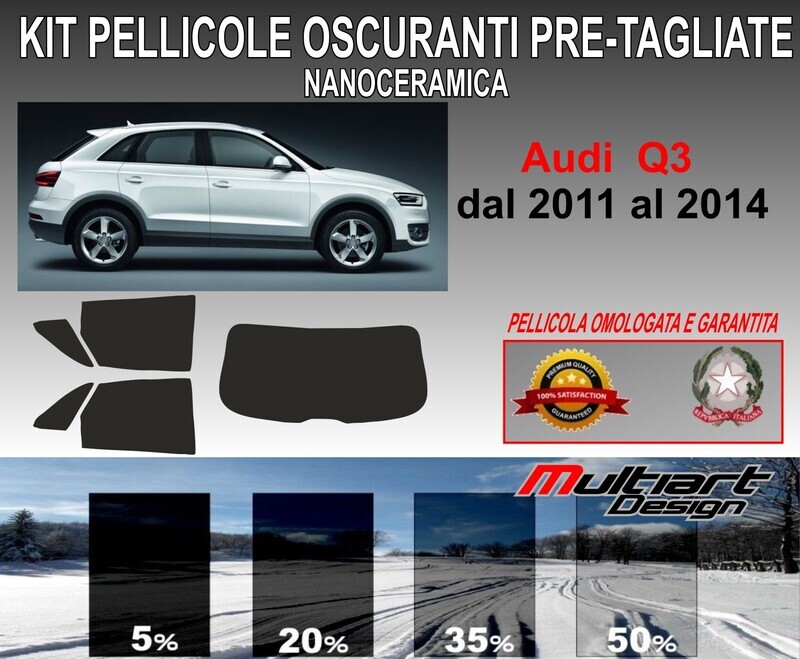 KIT PELLICOLE OSCURAMENTO VETRI POST.  AUDI Q3 DAL 2011 AL 2014 . ANTIGRAFFIO