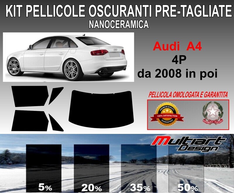 KIT PELLICOLE OSCURAMENTO VETRI POST.  AUDI A4  BERLINA DAL 2008 IN POI. ANTIGRAFFIO