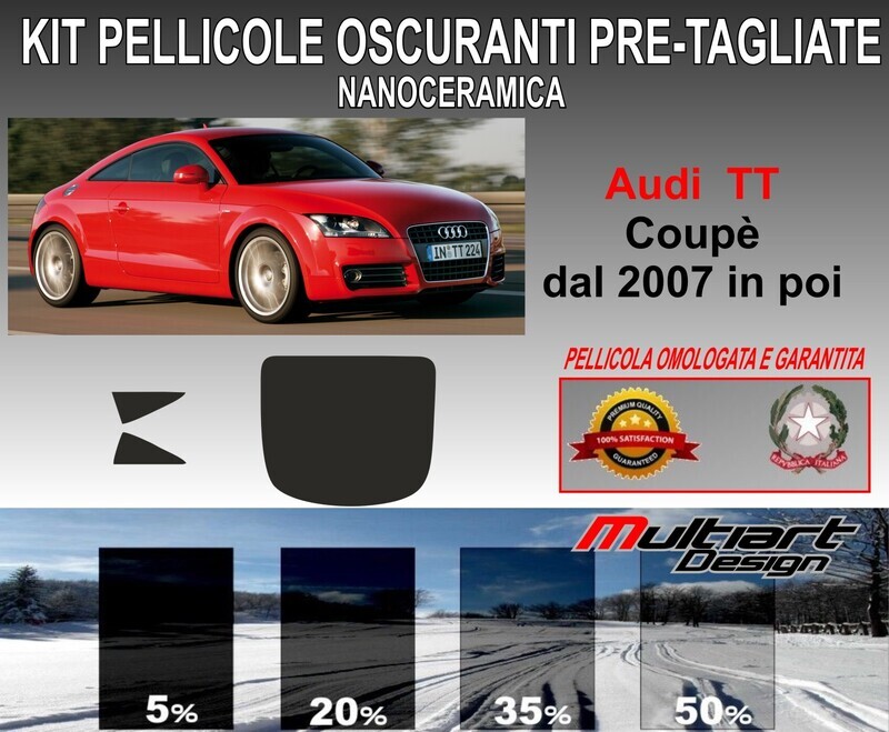 KIT PELLICOLE OSCURAMENTO VETRI POST.  AUDI TT COUPE' DAL 2007 AL 2015 ANTIGRAFFIO