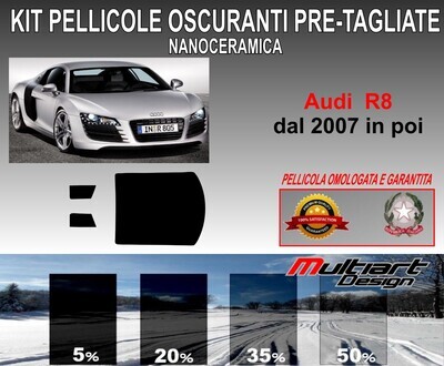 KIT PELLICOLE OSCURAMENTO VETRI POST. AUDI R8 DAL 2007 IN POI ANTIGRAFFIO KIT PELLICOLE OSCURAMENTO VETRI POST. AUDI R8 DAL 2007 IN POI ANTIGRAFFIO