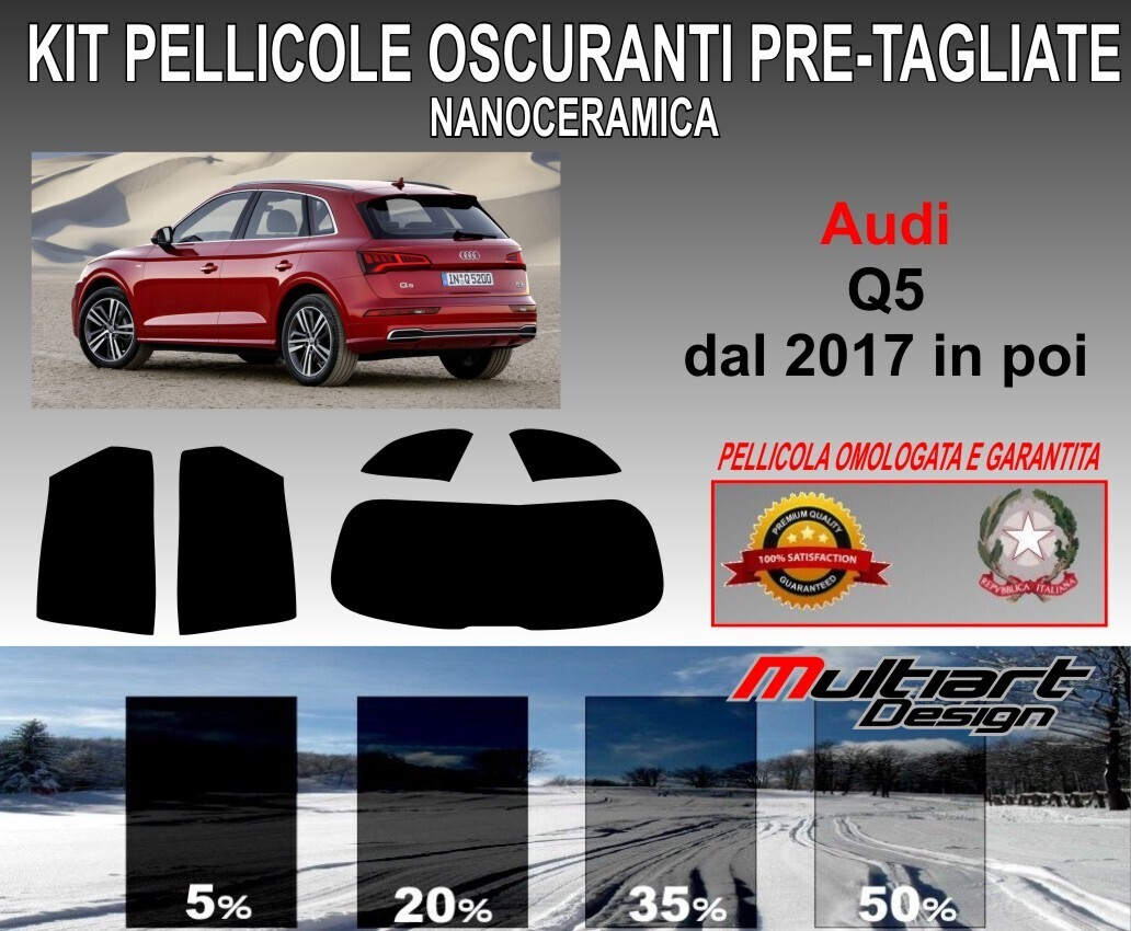 KIT PELLICOLE OSCURAMENTO VETRI POST.  AUDI Q5 DAL 2017 IN POI. ANTIGRAFFIO