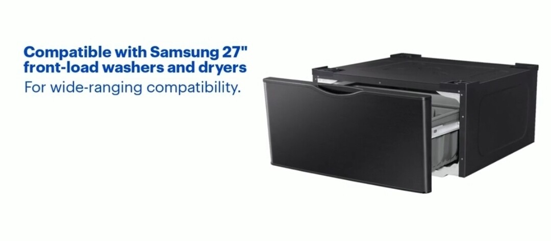 624 - 696 Samsung - Washer Dryer Laundry Pedestal with Storage Drawer - Brushed Black