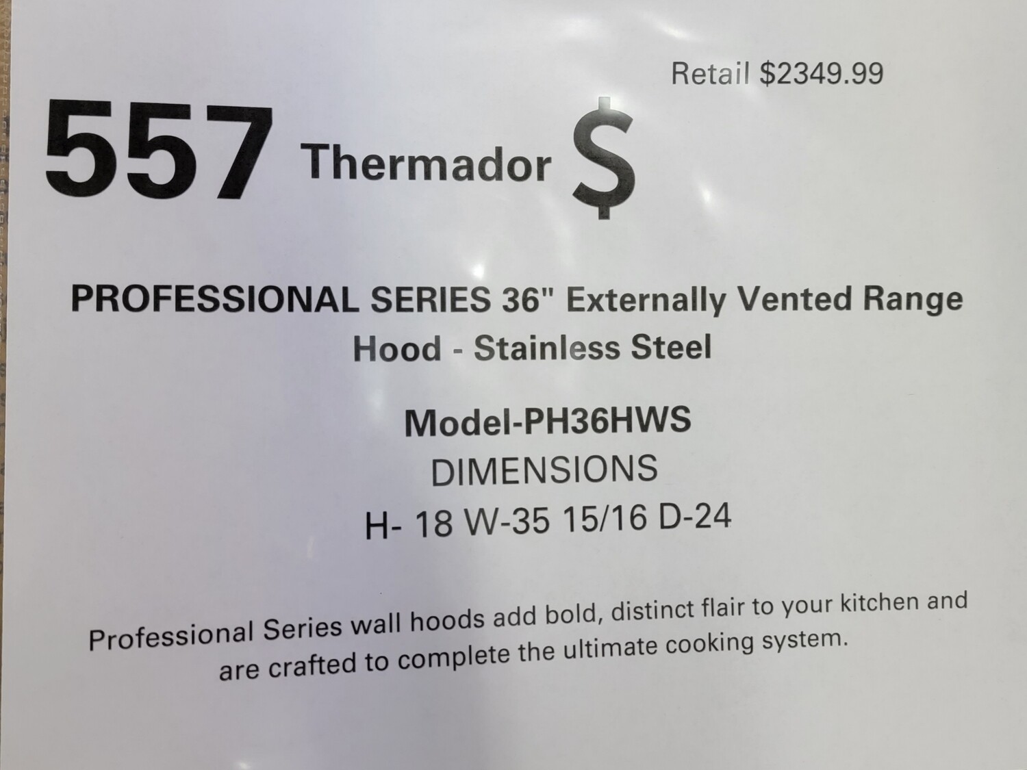 557 Thermador - PROFESSIONAL SERIES 36&quot; Externally Vented Range Hood - Stainless Steel