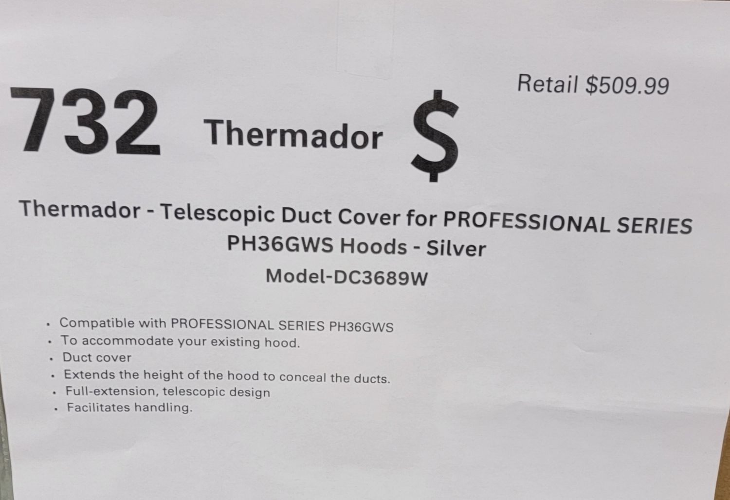 732 Thermador - 30 IN. TELESCOPING DUCT COVE