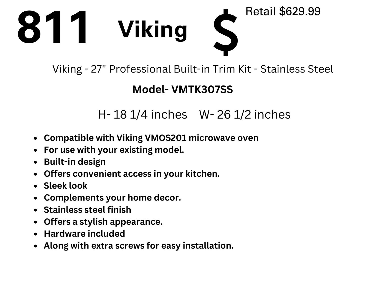 811 Viking - 27&quot; Professional Built-in Trim Kit - Stainless Steel