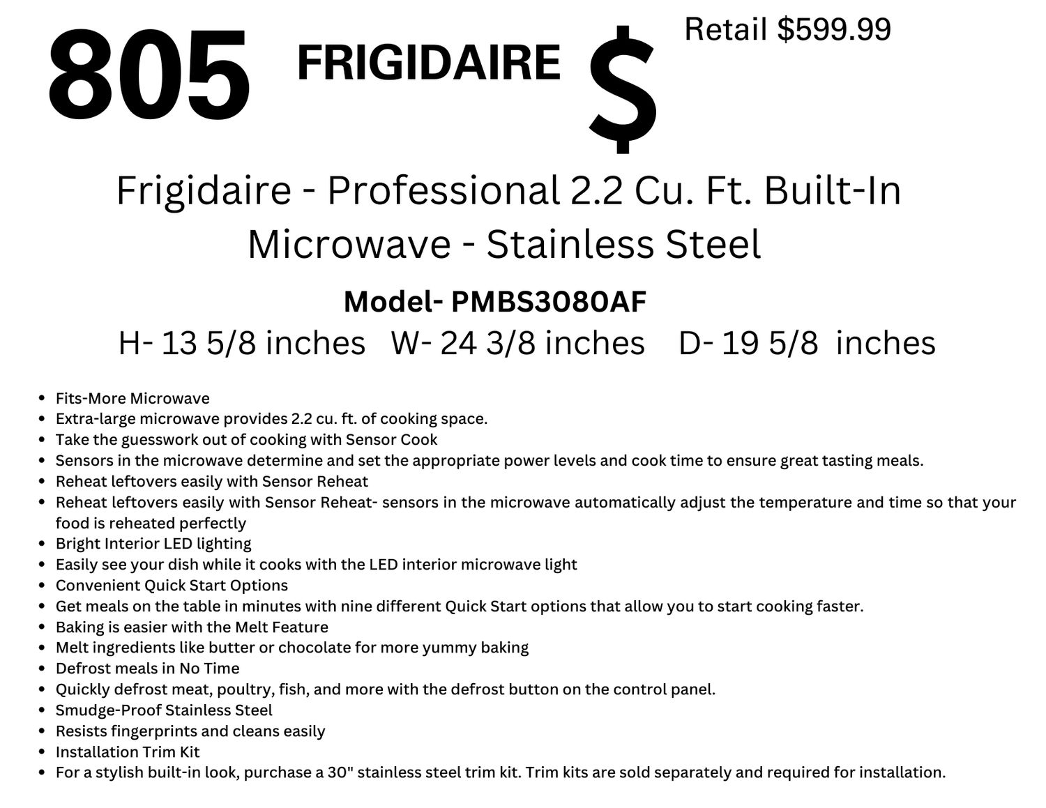 805 Frigidaire - Professional 2.2 Cu. Ft. Built-In Microwave - Stainless Steel