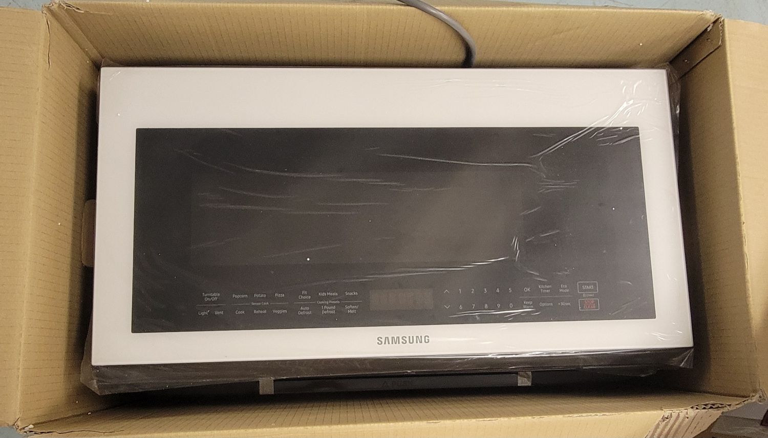 808 Samsung - BESPOKE 2.1 cu. ft. Over-the-Range Microwave with Sensor Cooking - White Glass