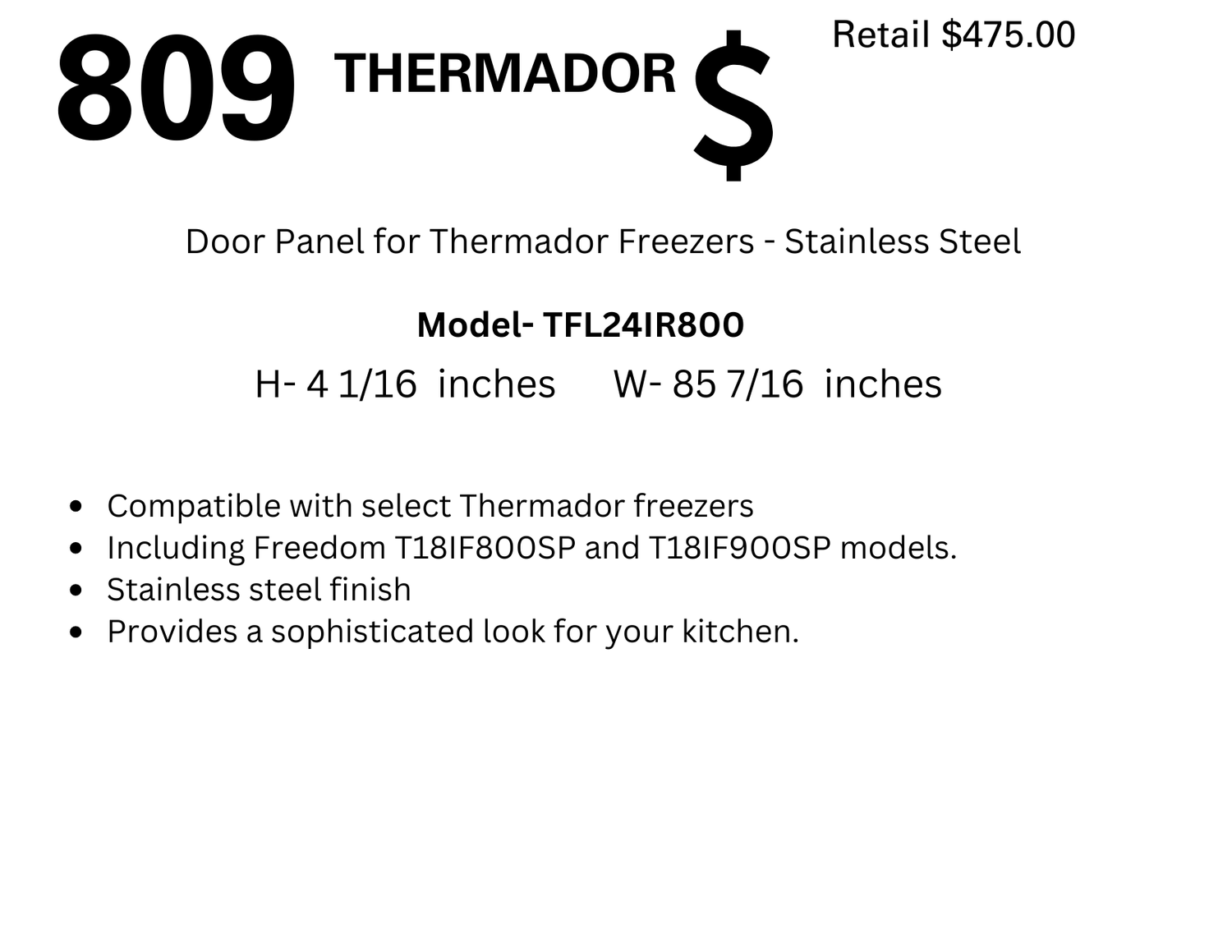 809 Custom Panel for Select Thermador Freedom 24&quot; Columns - Stainless Steel