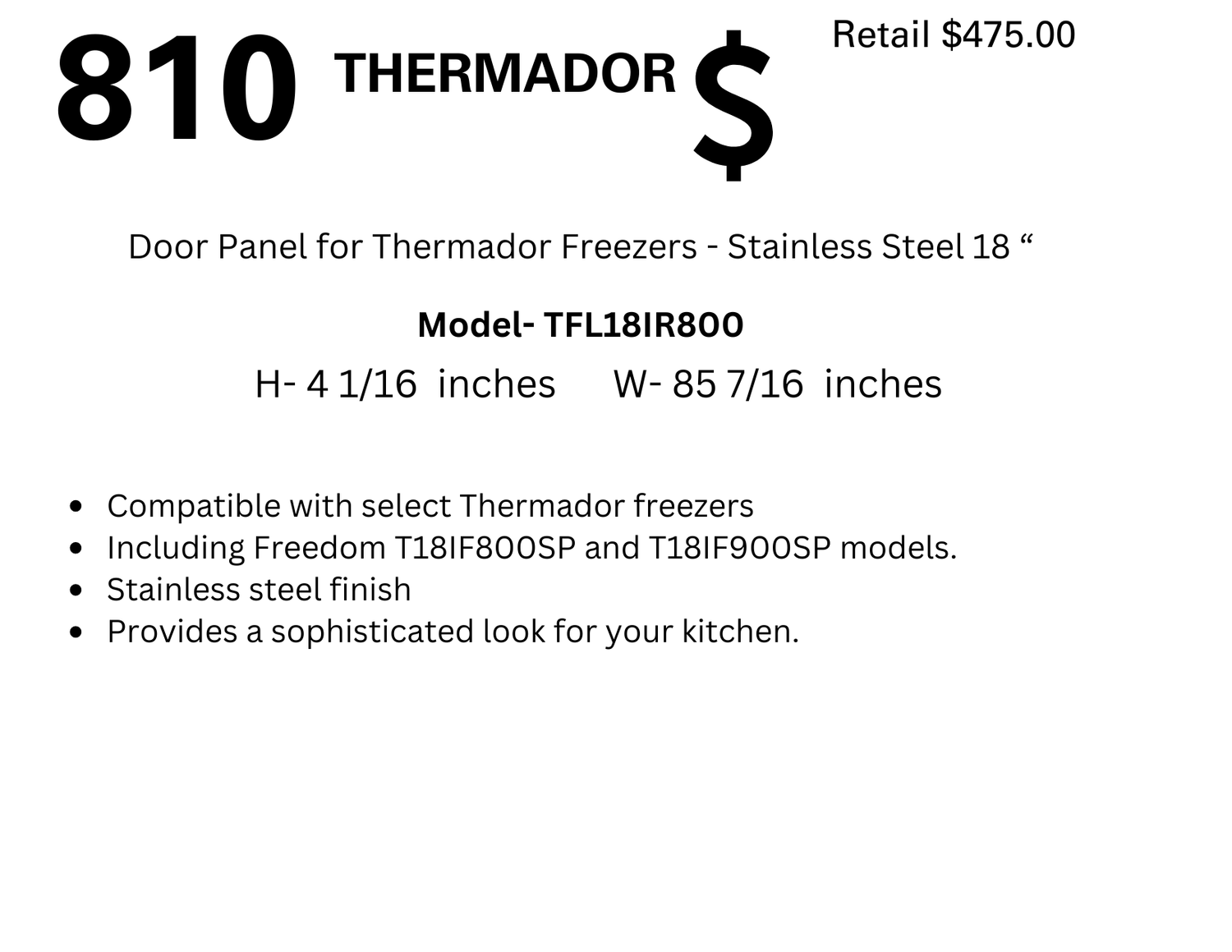 810 Door Panel for Thermador Freezers - Stainless Steel 18&quot;