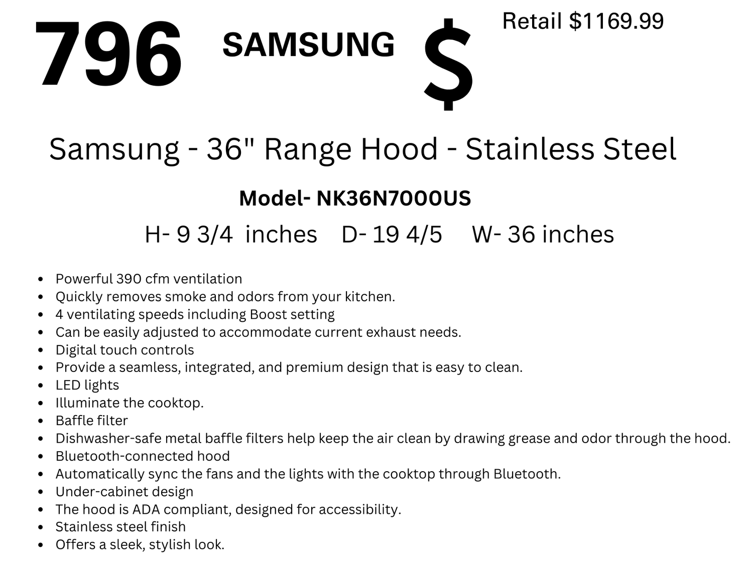 796 Samsung - 36&quot; Range Hood - Stainless Steel

NK36N7000US