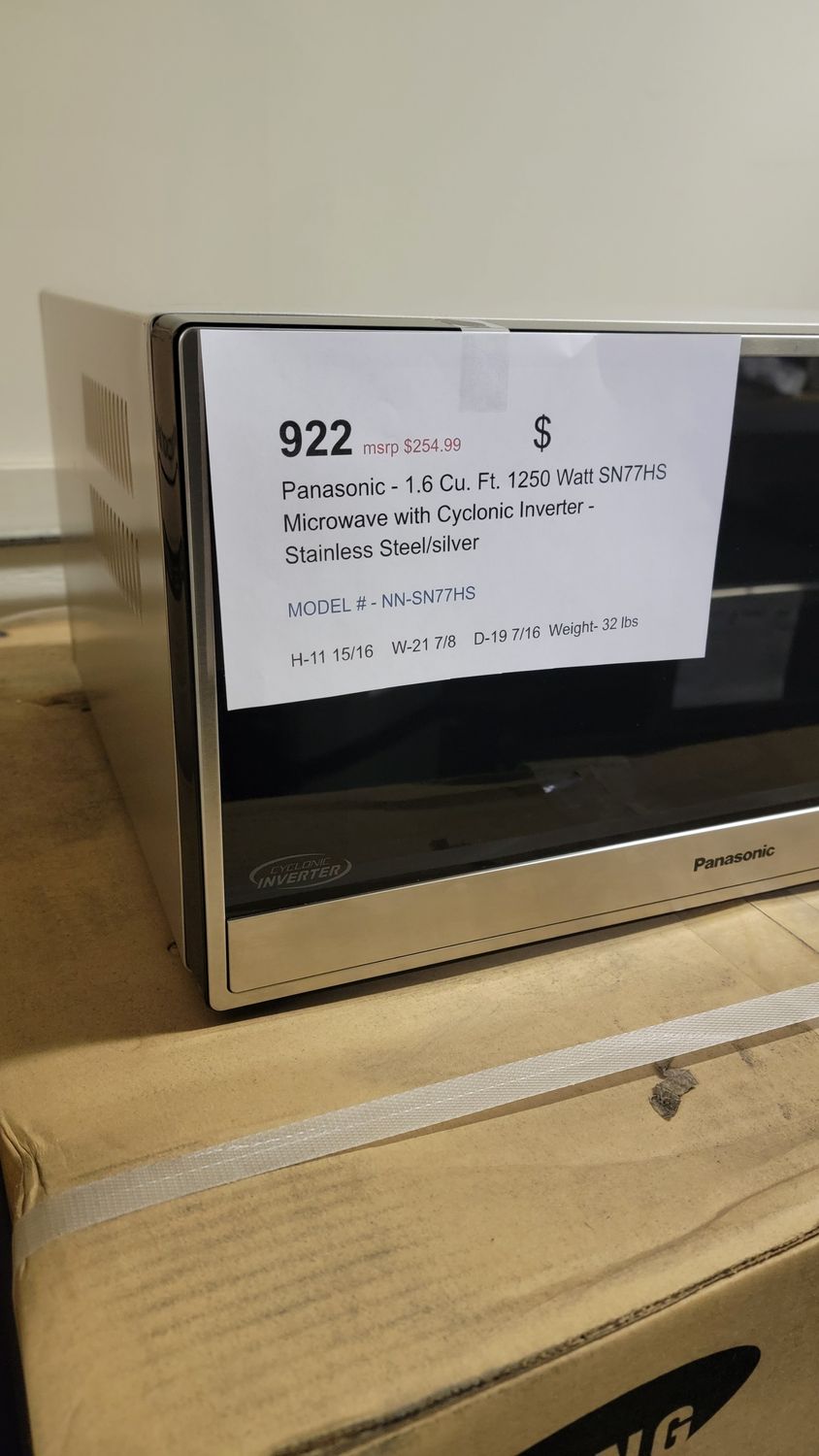922 Panasonic - 1.6 Cu. Ft. 1250 Watt SN77HS Microwave with Cyclonic Inverter - Stainless Steel/silver  NN-SN77HS