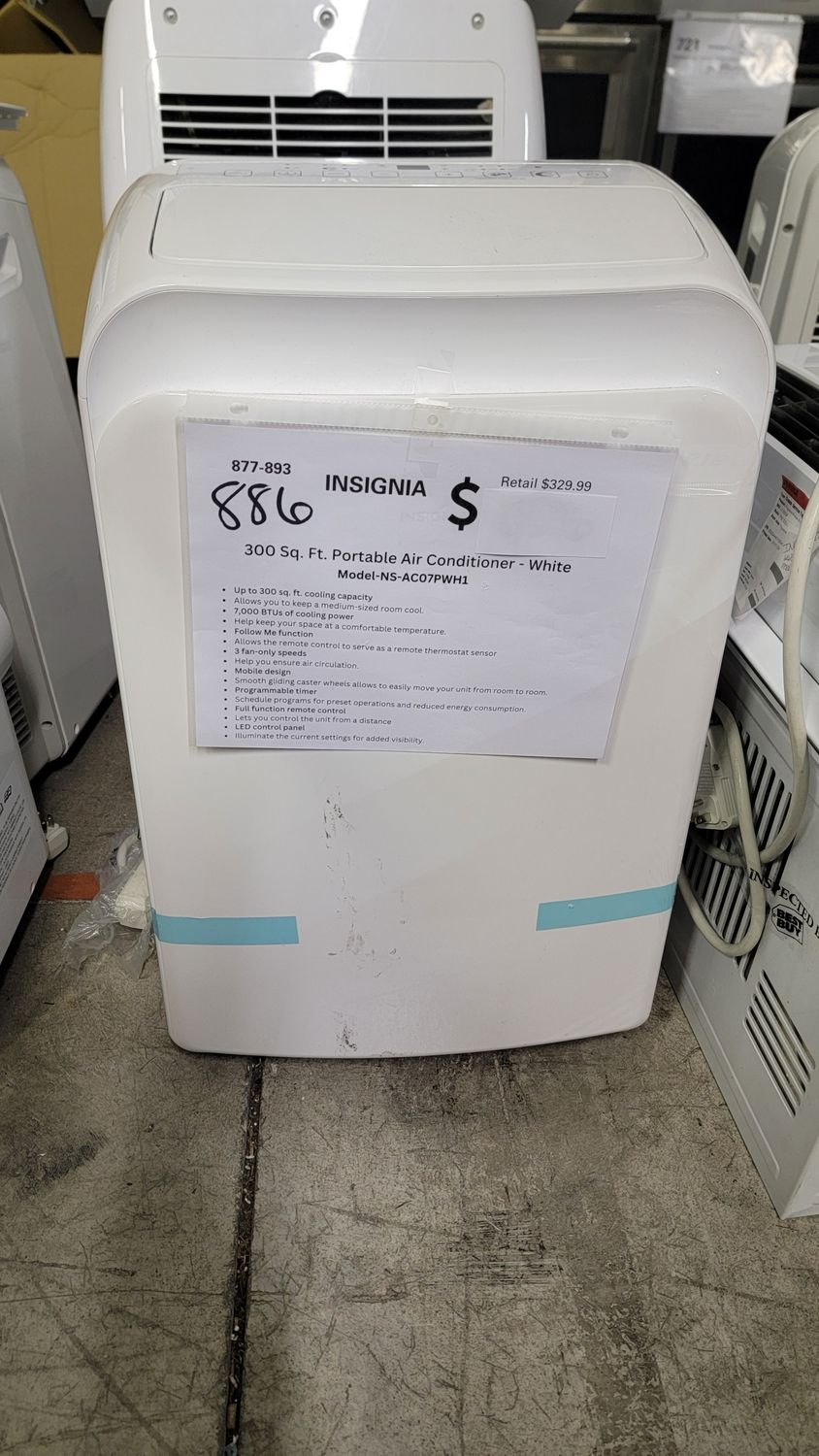 886  Insignia™ - 300 Sq. Ft. Portable Air Conditioner - White  NS-AC07PWH1