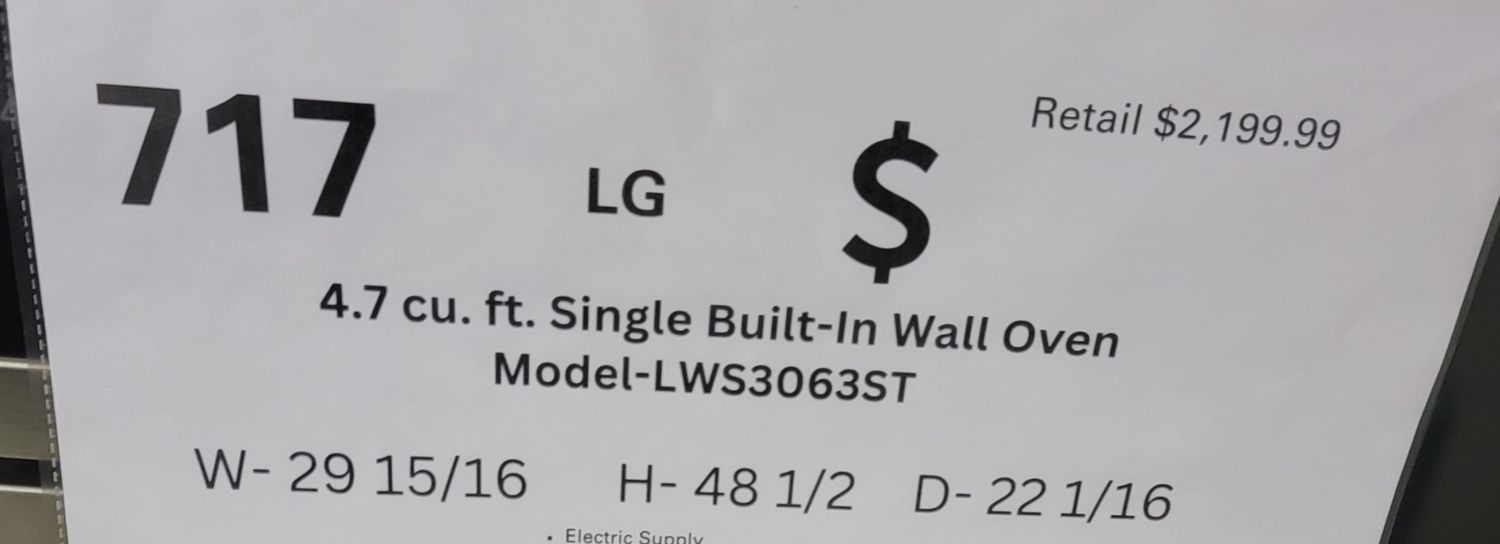717 LG - 30&quot; Built-In Single Electric Convection Wall Oven with EasyClean - Stainless Steel LWS3063ST