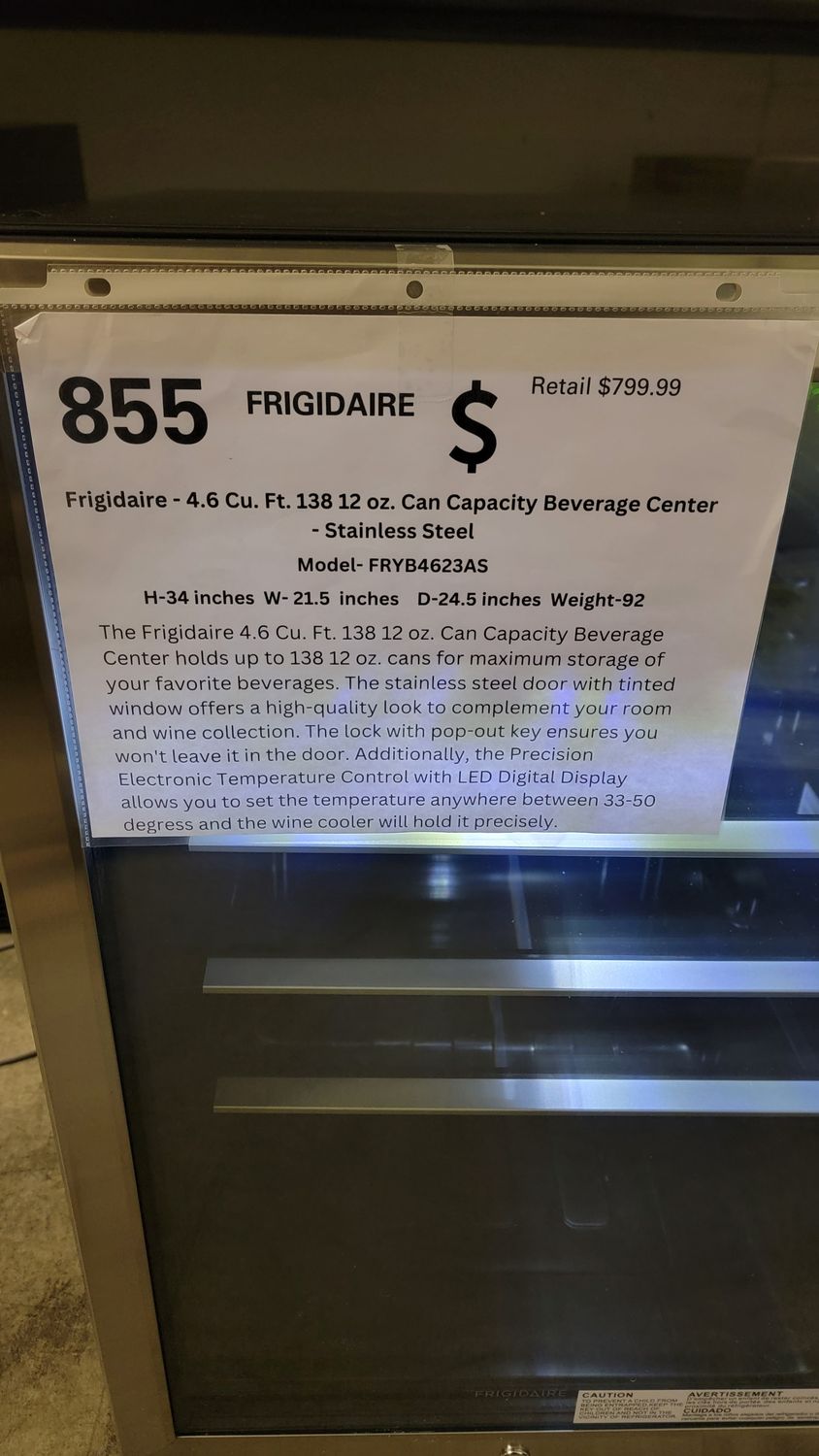 855 Frigidaire - 4.6 Cu. Ft. 138 12 oz. Can Capacity Beverage Center - Stainless Steel FRYB4623AS