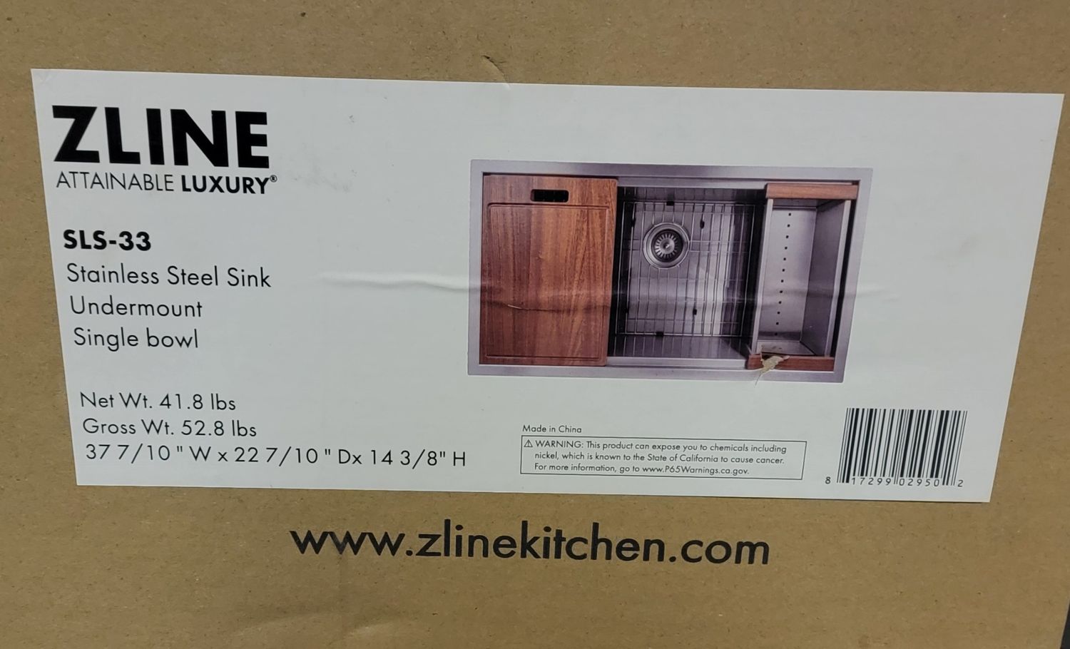 1002  ZLINE Stainless Steel Sink Undermount Single Bowl