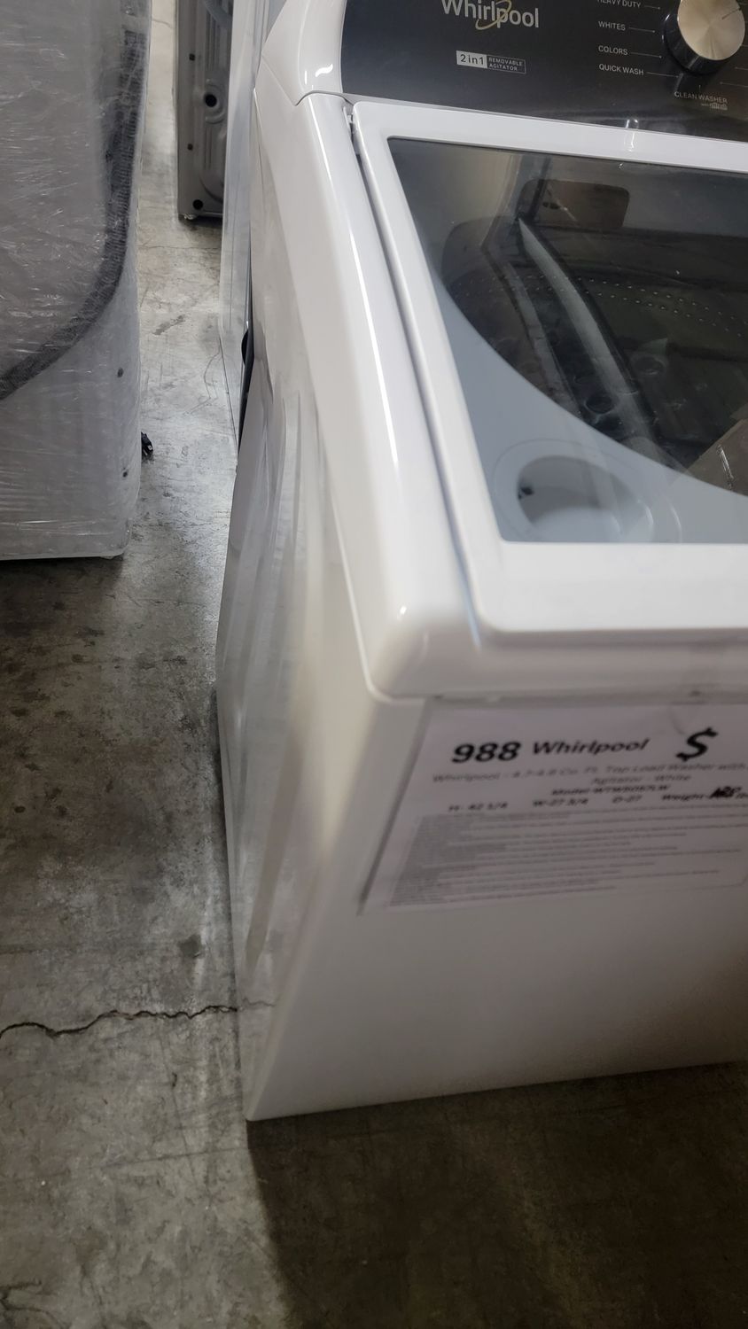 988 Whirlpool WTW5057LW- 4.7-4.8 Cu. Ft. Top Load Washer with 2 in 1 Removable Agitator - White