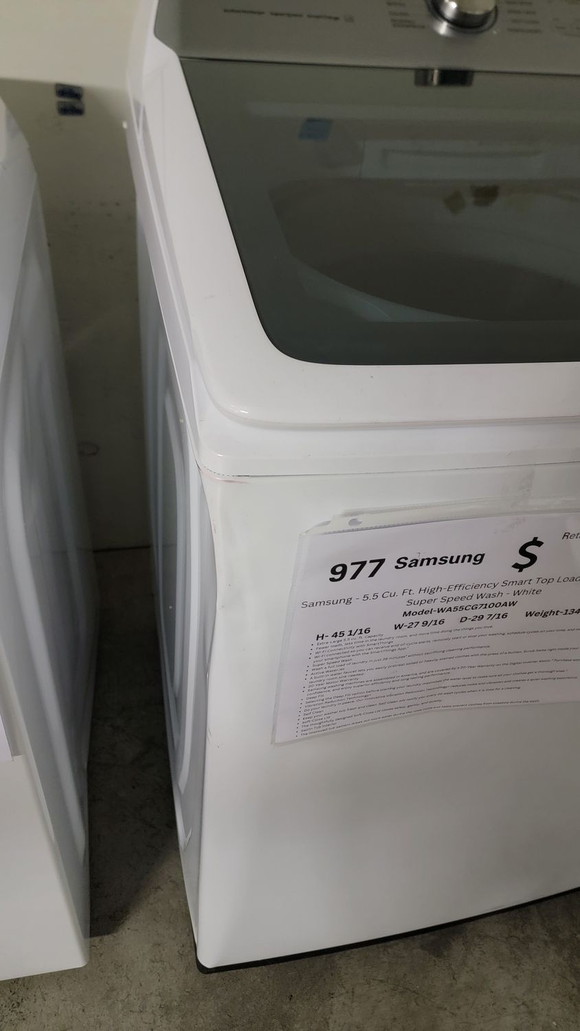 977 Samsung -WA55CG7100AW- 5.5 Cu. Ft. High-Efficiency Smart Top Load Washer with Super Speed Wash - White