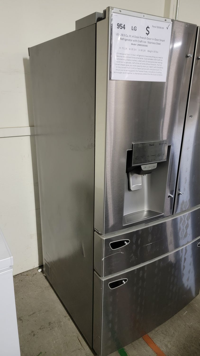 954 LG - 29.5 Cu. Ft. 4-Door French Door-in-Door Smart Refrigerator with Craft Ice - Stainless Steel