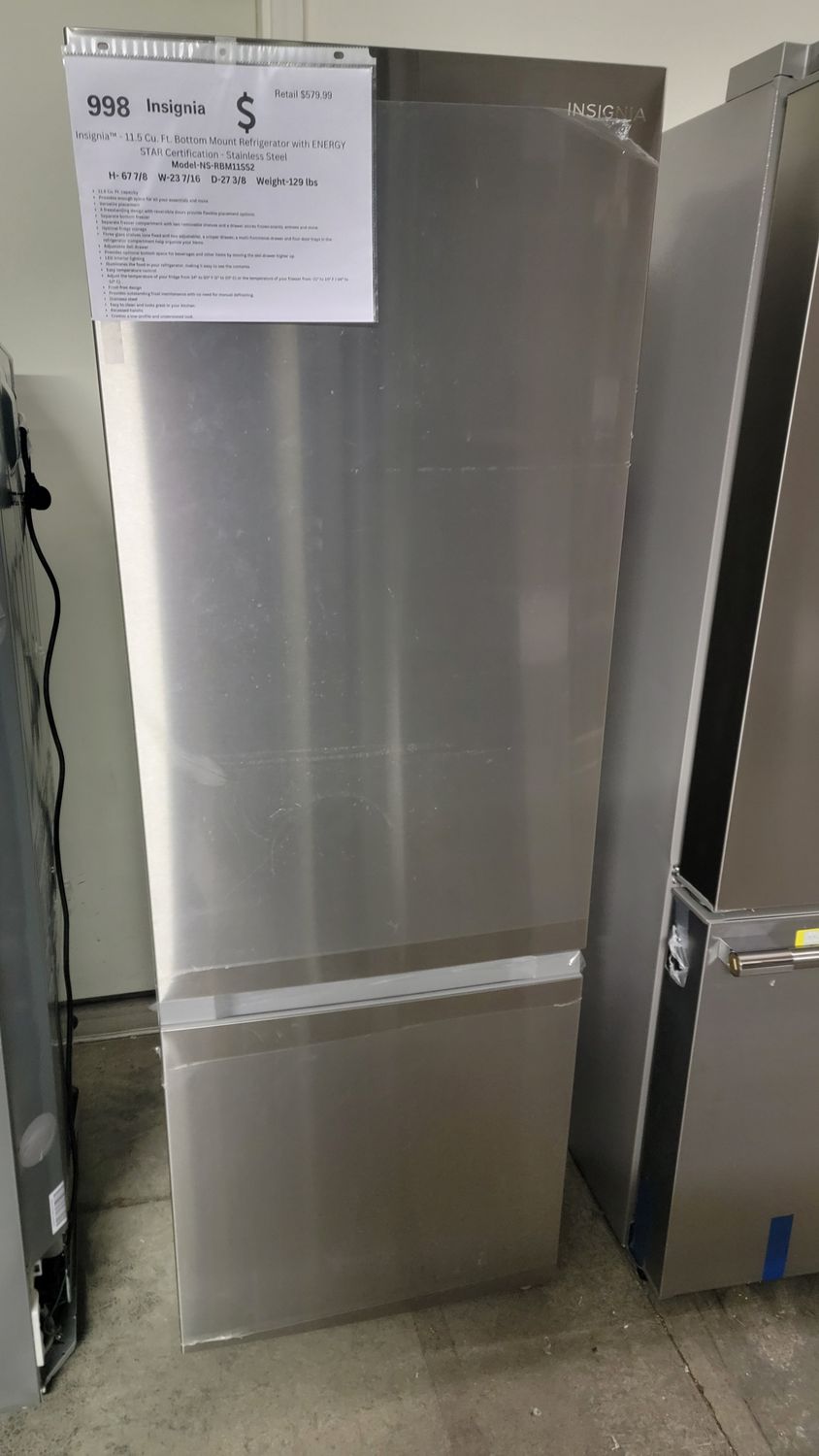 998 Insignia™ NS-RBM11SS2- 11.5 Cu. Ft. Bottom Mount Refrigerator with ENERGY STAR Certification - Stainless Steel
