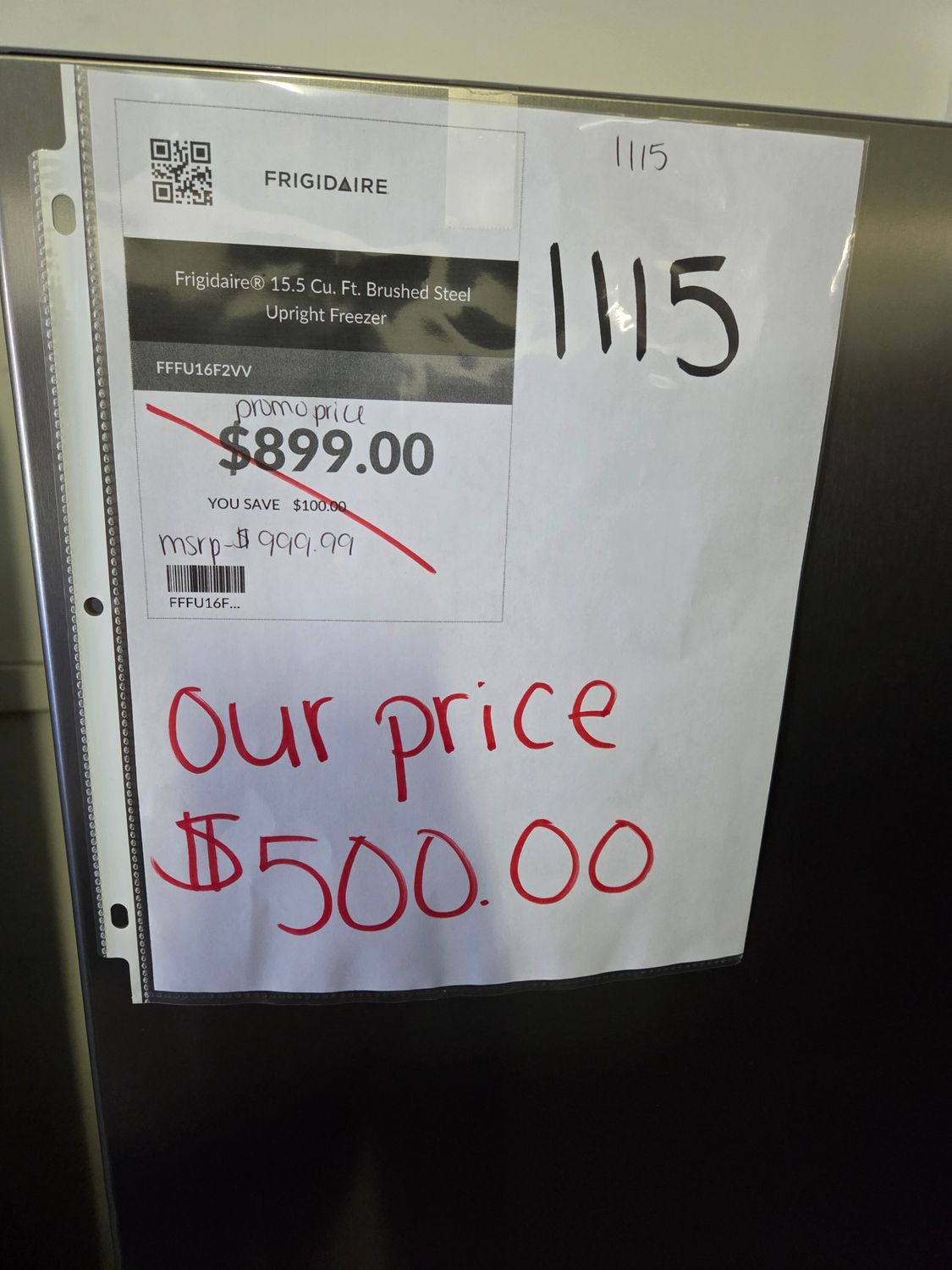 1115 FFFU16F2VV Frigidaire® 15.5 Cu. Ft. Brushed Steel Upright Freezer