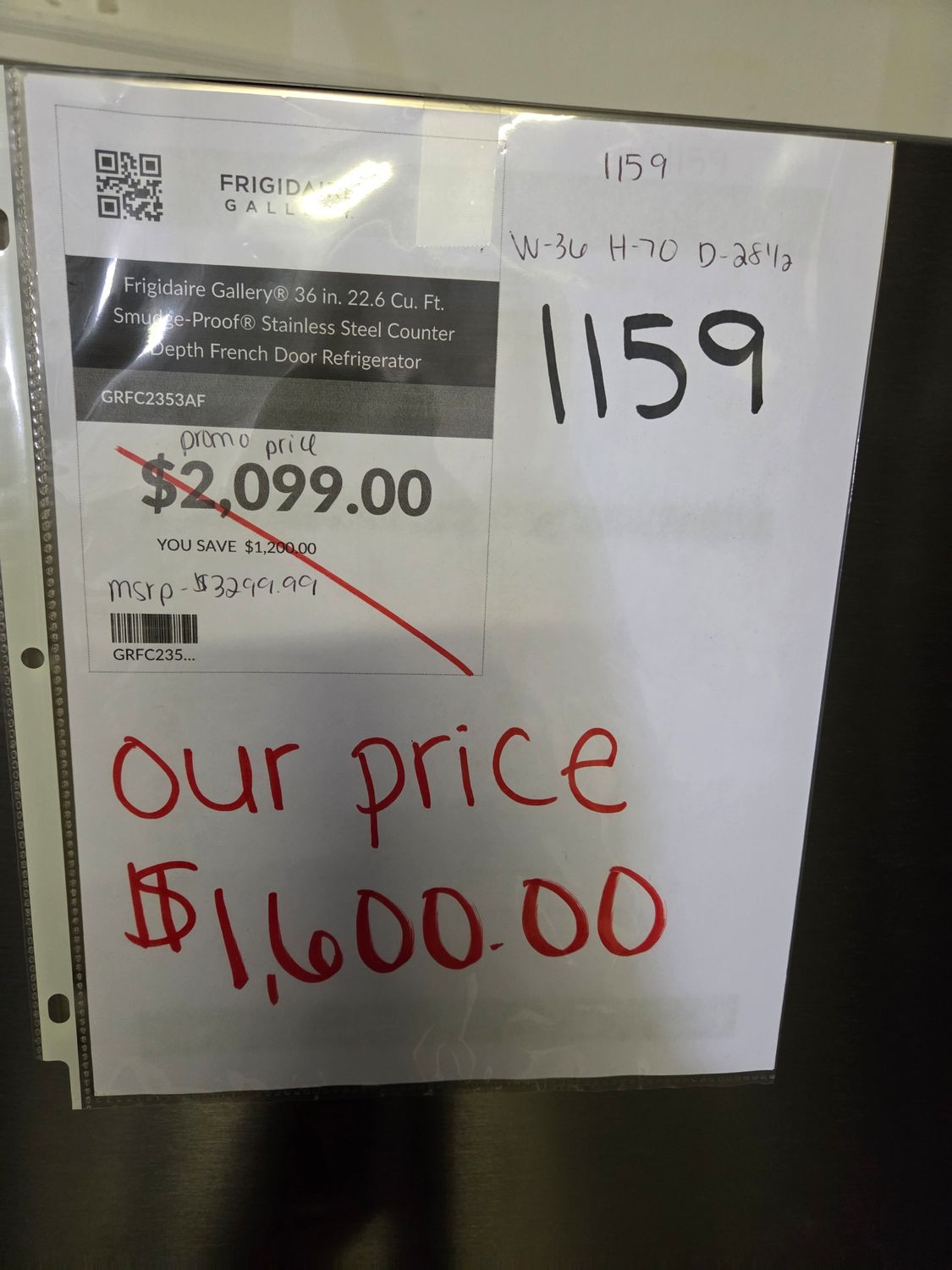 1159 GRFC2353AF Frigidaire Gallery® 36 in. 22.6 Cu. Ft. Smudge-Proof® Stainless Steel Counter Depth French Door Refrigerator