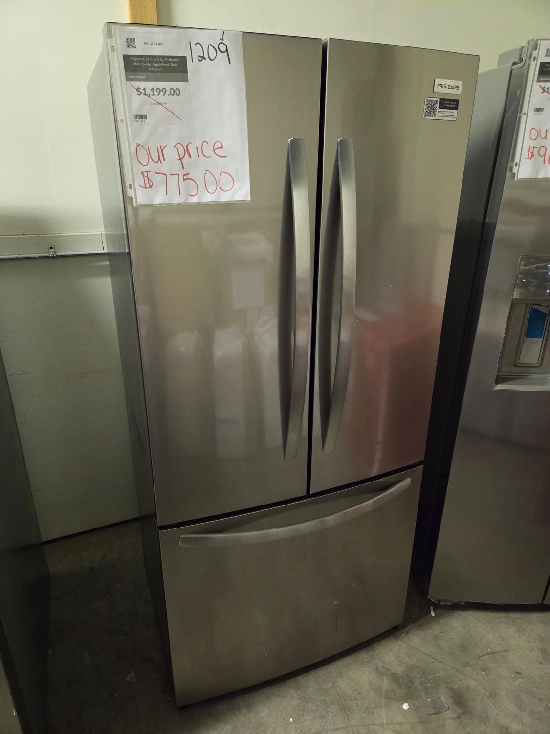 1209 FRFG1723AV Frigidaire® 32 in. 17.6 Cu. Ft. Brushed Steel Counter-Depth French Door Refrigerator