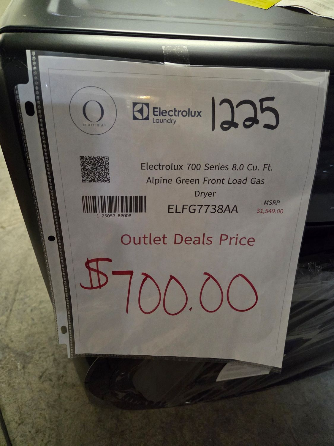 1225 ELFG7738AA Electrolux 700 Series Gas Dryer - 8.0 Cu. Ft.