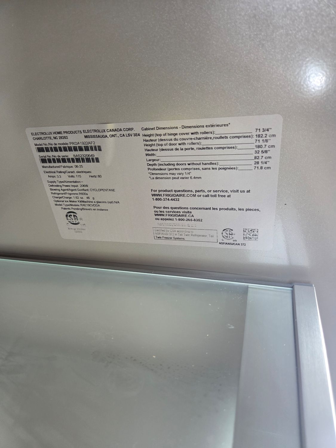 1278 PRDA1922AF  Frigidaire Professional 19 Cu. Ft. Single-Door Refrigerator