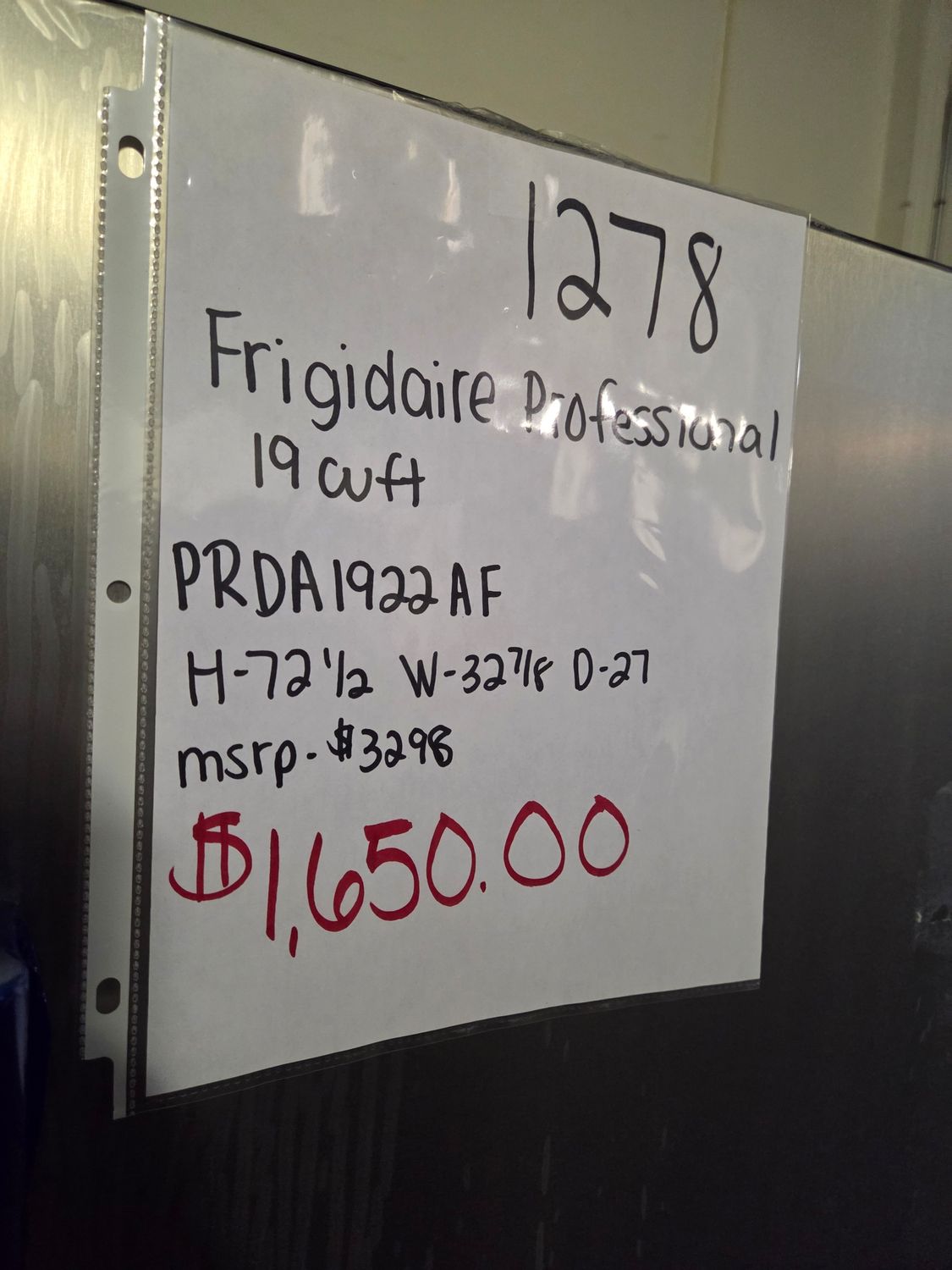 1278 PRDA1922AF  Frigidaire Professional 19 Cu. Ft. Single-Door Refrigerator