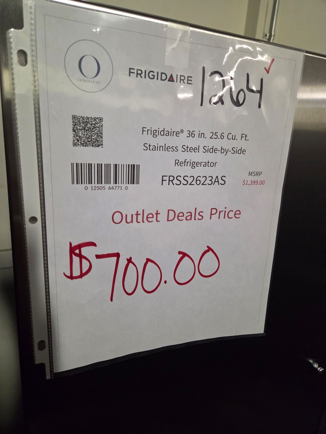 1264 FRSS2623AS Frigidaire 26 Cu. Ft. 36&quot; Standard-Depth Side-by-Side Refrigerator