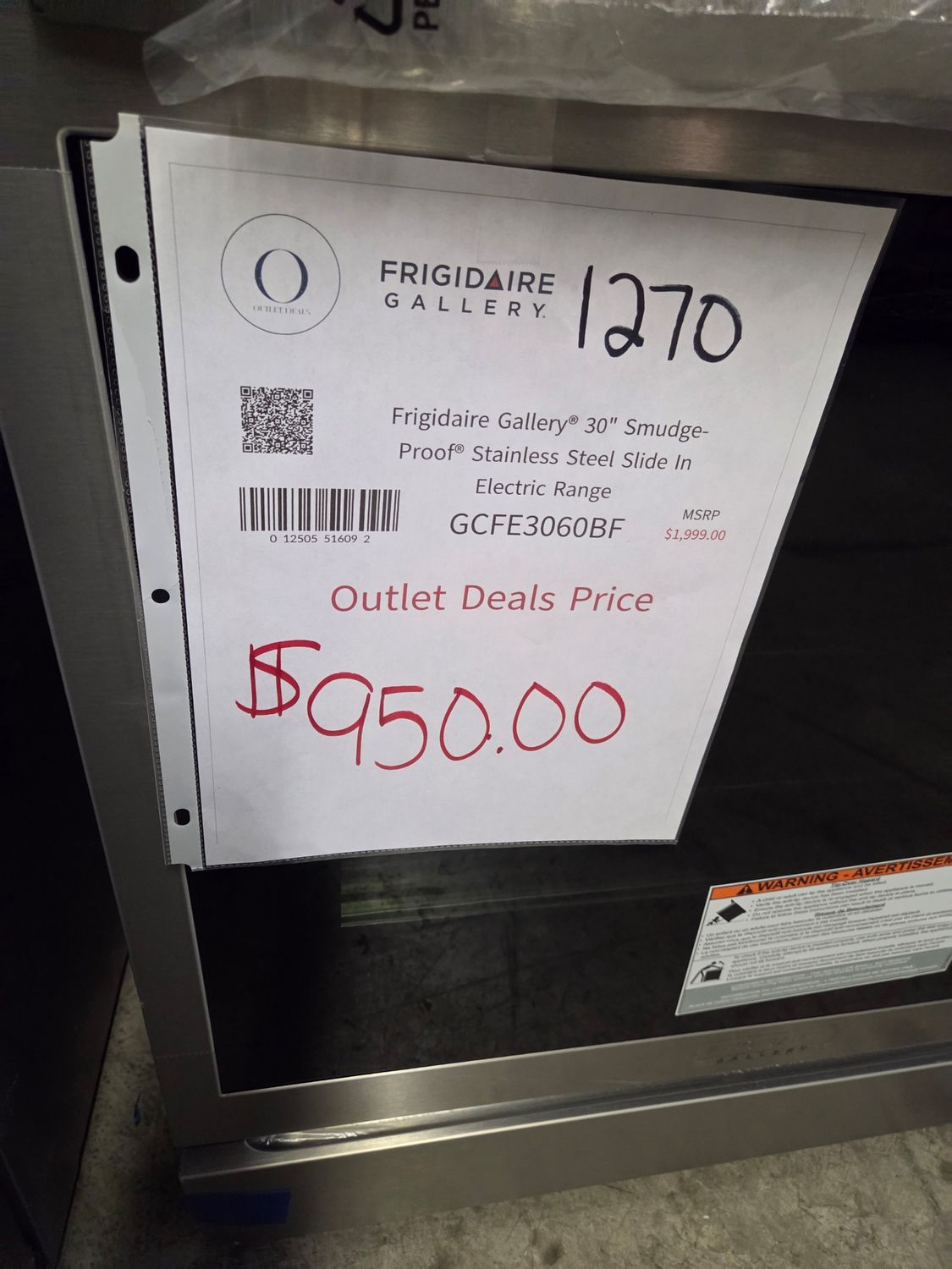1270 GCFE3060BF Frigidaire Gallery 30&quot; Electric Range with 15+ Ways To Cook
