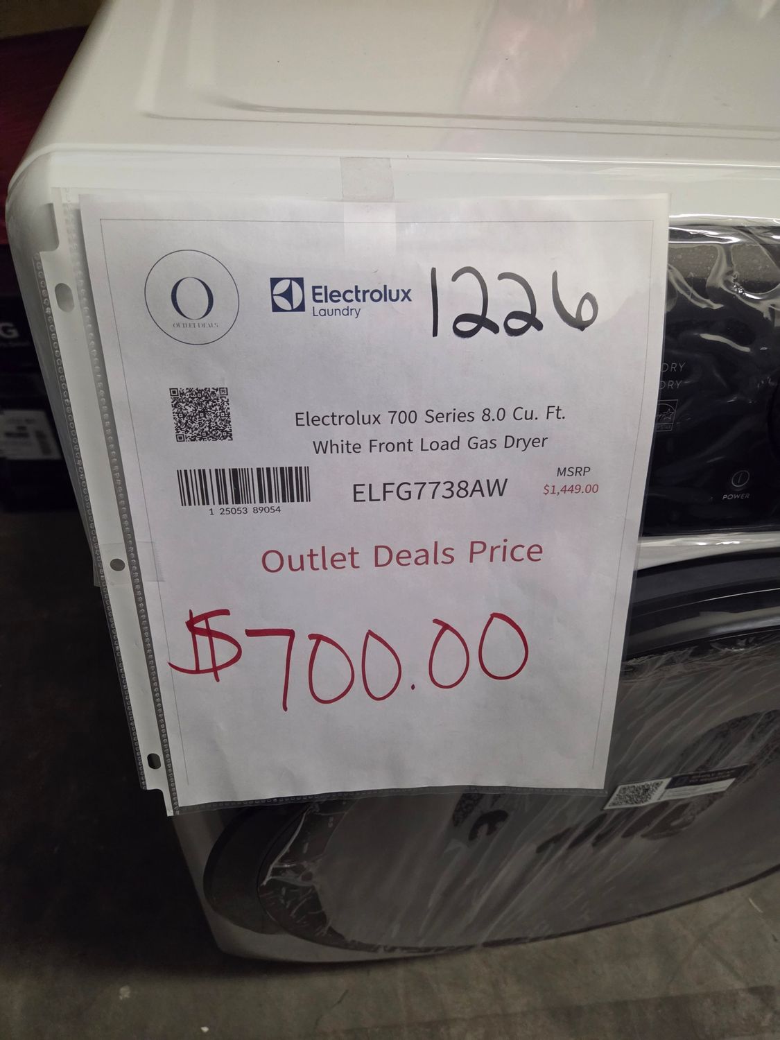 1226 ELFG7738AW Electrolux 700 Series Gas Dryer - 8.0 Cu. Ft.