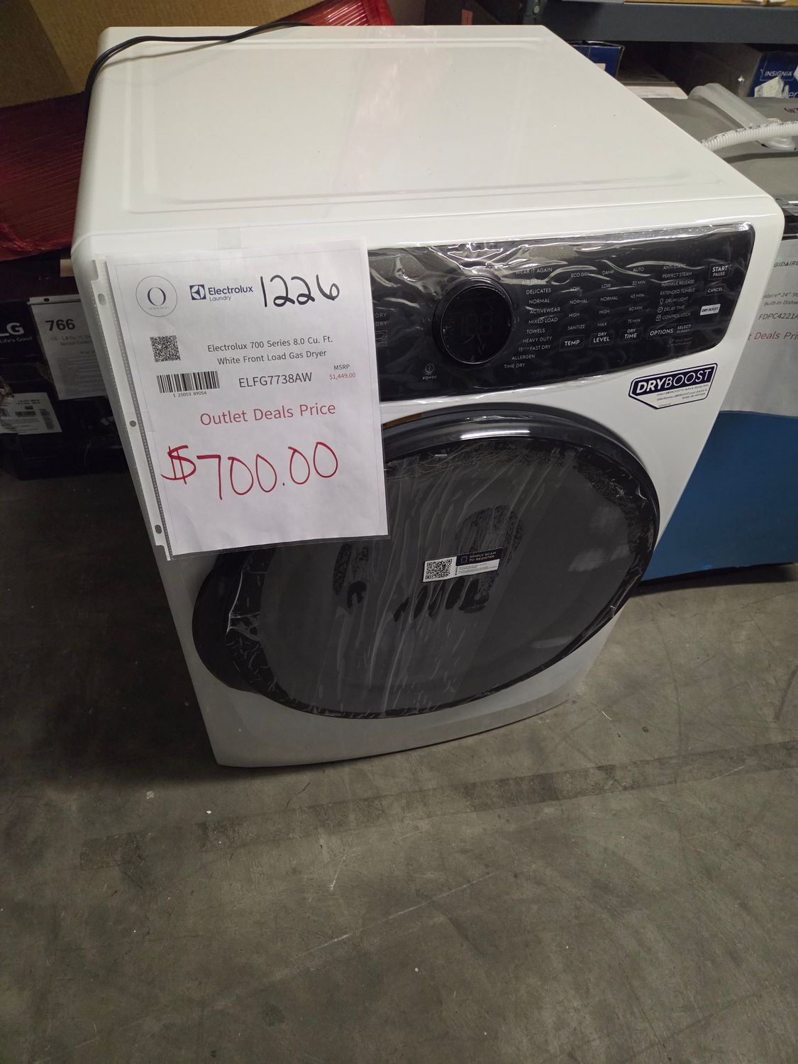 1226 ELFG7738AW Electrolux 700 Series Gas Dryer - 8.0 Cu. Ft.