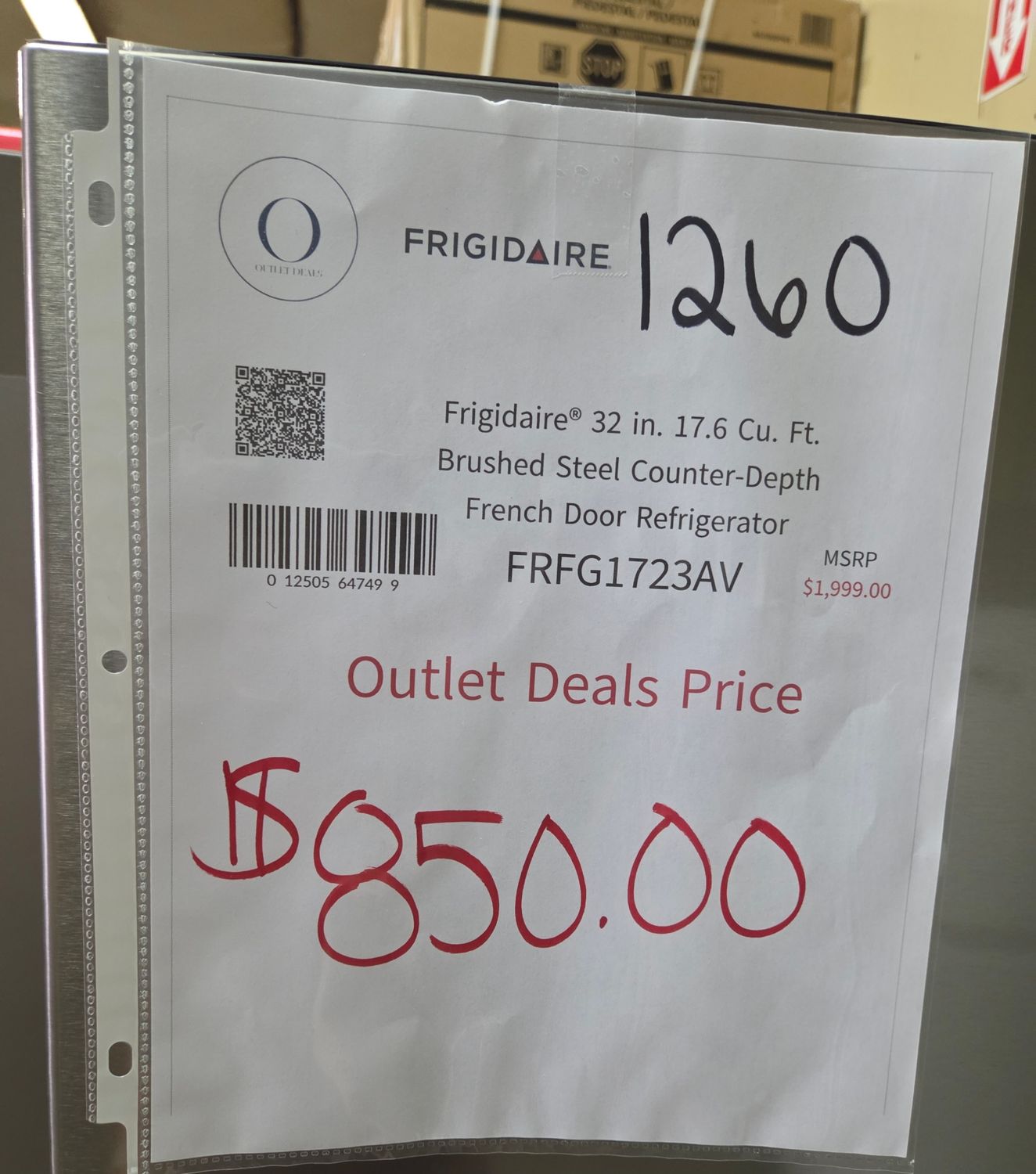 1260 FRFG1723AV Frigidaire 18 Cu. Ft. Counter-Depth French Door Refrigerator