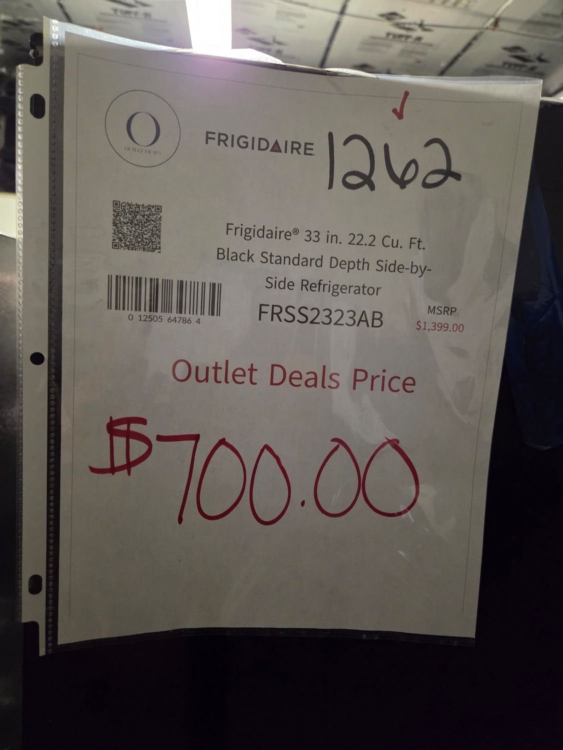 1262 FRSS2323AB Frigidaire 22 Cu. Ft. 33&quot; Standard-Depth Side-by-Side Refrigerator